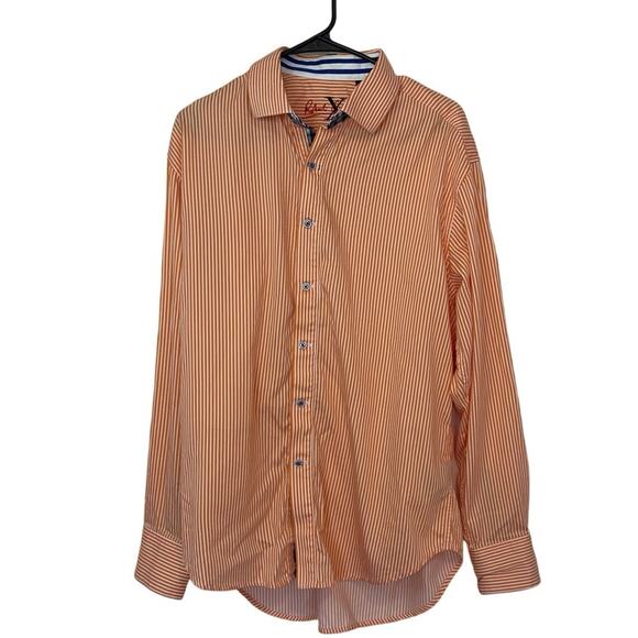 Robert Graham X Men’s Long Sleeve Button Down Shirt Size XL Orange White Striped - Picture 2 of 13